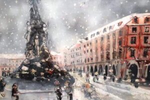 Nel 1970 Francesco Tabusso dipinse piazza Statuto sotto la neve - ph comune torino