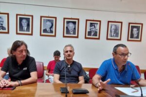 Edi Lazzi (FIOM), Luigi Paone (Uilm) e Rocco Cutrì (Fim) ph comune Torino